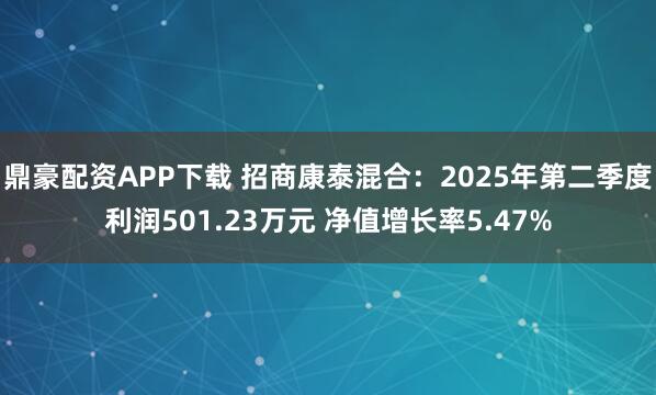 鼎豪配资APP下载 招商康泰混合：2025年第二季度利润501.23万元 净值增长率5.47%